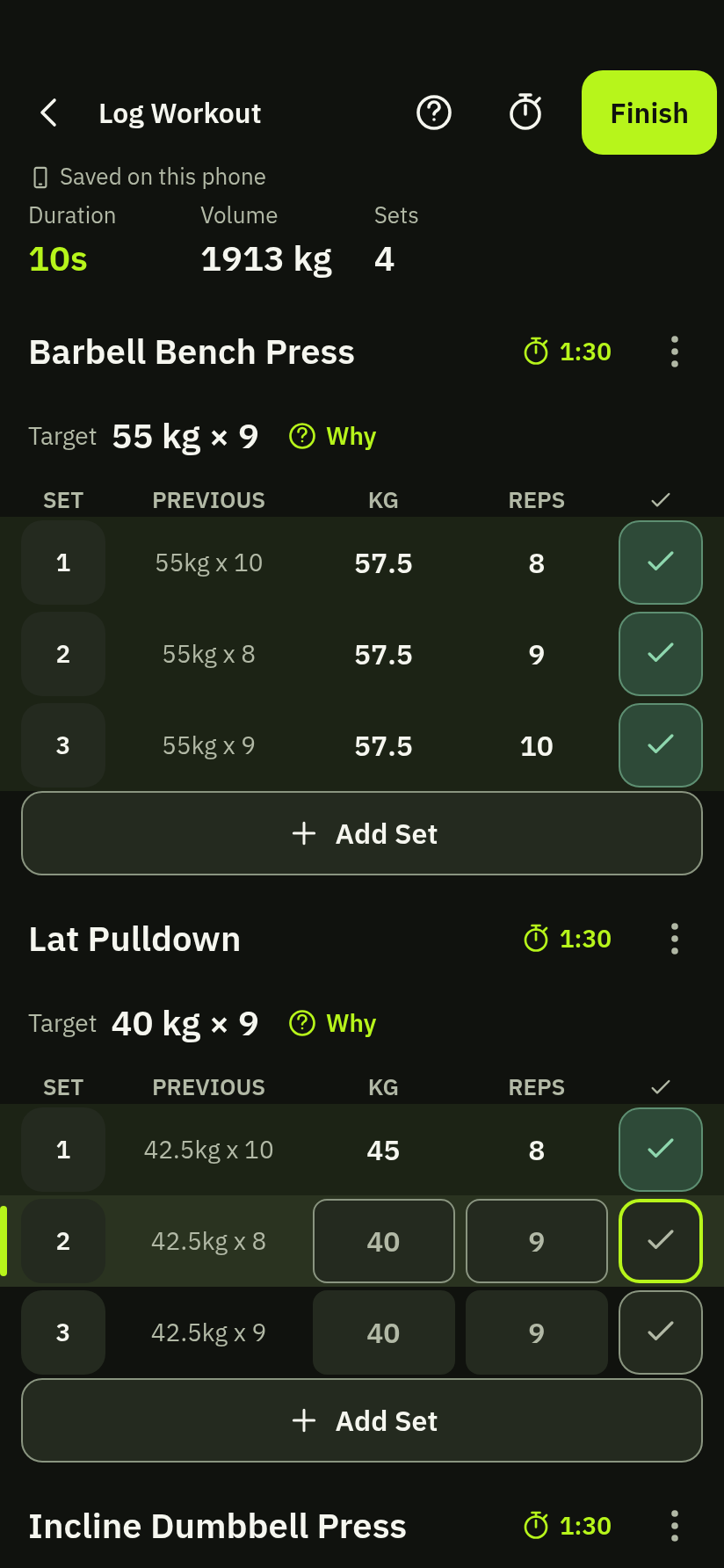 GAIN workout logger web render with sample data